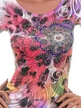 Embellished Rhinestone T-Shirt Graphic Crew-Neck Stretch Short Sleeve